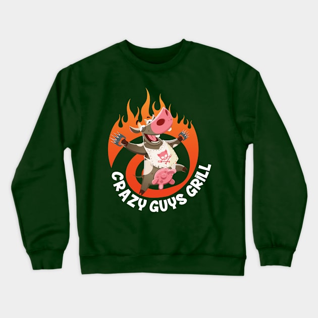 Crazy Guys Grill Cow Crewneck Sweatshirt by radbadchad